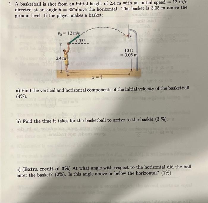 A basketball is shot from an initial height of 2.4m