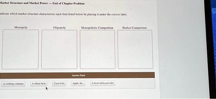 Indicate which market structure characterizes each firm